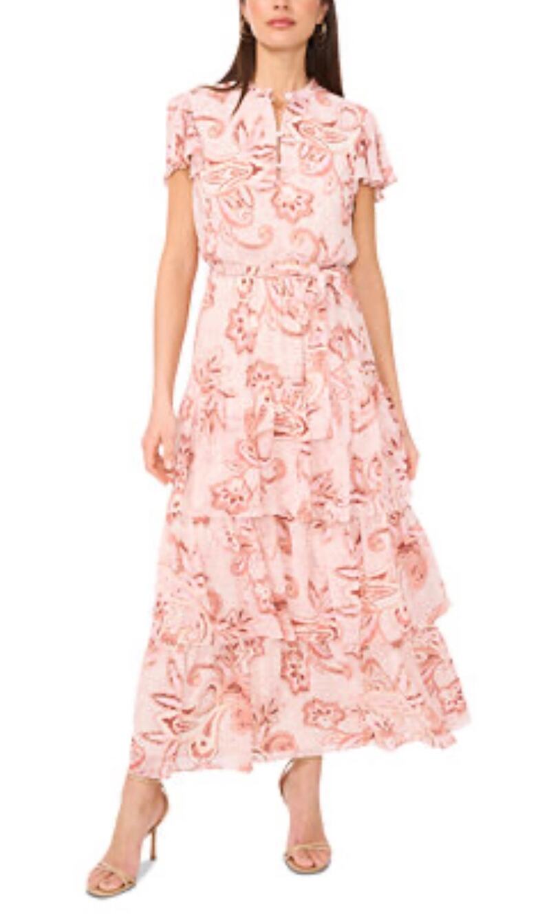 Sam & Jess dress maxi dress tiered flutter NWT tiered ruffle XS mauve burgundy